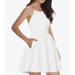Women's White Spaghetti Strap, Open Back, Mini Casual Dress
